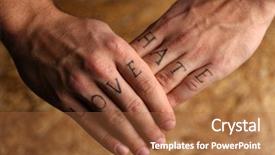  Presentation with tattoo - PPT layouts enhanced with tattoo inscriptions on male fingers background and a red colored foreground