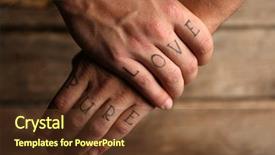  Presentation with human anatomy male muscles - Slides featuring tattoo inscriptions on male fingers background and a tawny brown colored foreground