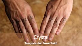  Presentation with tattoo - Amazing slide deck having tattoo inscriptions on male fingers backdrop and a  colored foreground