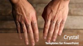  Presentation with tattoo - Cool new slides with tattoo inscriptions on male fingers backdrop and a  colored foreground