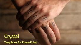  Presentation with tattoo - PPT layouts consisting of tattoo inscriptions on male fingers background and a tawny brown colored foreground