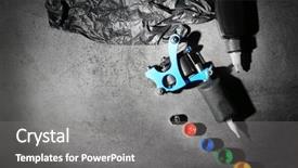  Presentation with alignment machine - Slide set with tattoo machine and tattoo supplies background and a gray colored foreground