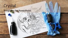  Presentation with tattoo - Slide set enhanced with tattoo machine sketch and tattoo background and a coral colored foreground