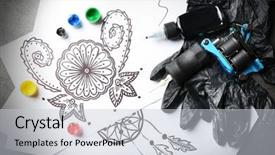  Presentation with tattoo - Slide deck consisting of tattoo machine sketch and tattoo background and a light gray colored foreground