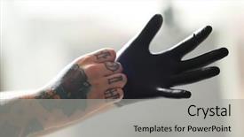  Presentation with black man - PPT layouts featuring tattoo wearing black latex gloves background and a light gray colored foreground