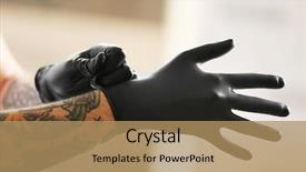  Presentation with latex gloves - Theme having tattoo wearing black latex gloves background and a coral colored foreground