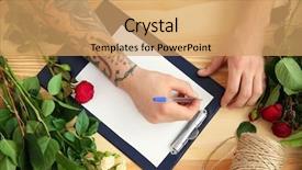  Presentation with peace order - Colorful PPT theme enhanced with tattooed florist writing down order backdrop and a coral colored foreground