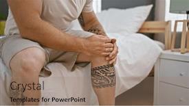  Presentation with knee-pain - PPT theme featuring tattooed-man-grimaces-in-pain background and a coral colored foreground
