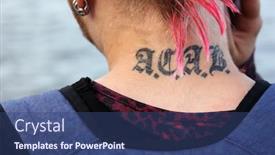  Presentation with punk - Colorful PPT theme enhanced with tattooed punk backdrop and a ocean colored foreground