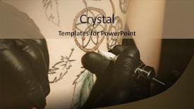  Presentation with process - Amazing PPT theme having tattooer showing process of making tattoo close up backdrop and a coral colored foreground