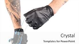  Presentation with black childrens babys hands - Presentation theme consisting of tattooist hands in black gloves background and a white colored foreground