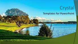  Presentation with lonely man new zealand tourists - Presentation theme consisting of taupo-is-the-largest-lake background and a cyan colored foreground