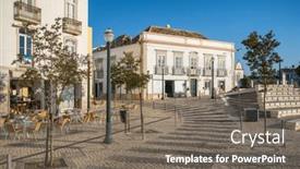  Presentation with algarve - PPT theme featuring tavira-town-central-praca-da background and a gray colored foreground