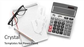  Presentation with calculator - Presentation theme consisting of tax - gray calculator and notebook background and a white colored foreground