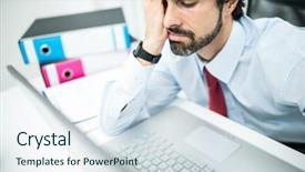 Presentation with tired - Presentation design consisting of tax - tired and discouraged businessman portrait background and a sky blue colored foreground