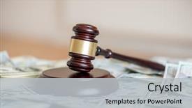  Presentation with cash - Cool new theme with tax - wood gavel on cash background backdrop and a light gray colored foreground
