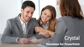  Presentation with project kick off meeting - Beautiful presentation featuring tax planning - couple meeting financial adviser backdrop and a  colored foreground