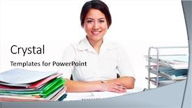  Presentation with asian - Slides enhanced with professional tax - young asian business woman isolated background and a sky blue colored foreground