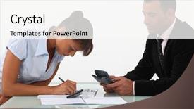  Presentation with accounting budget - Presentation theme enhanced with tax accounting - professionals calculating their budget background and a white colored foreground