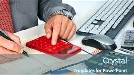 Presentation with business calculator - Beautiful slide set featuring tax audit - hands of accountant business man backdrop and a ocean colored foreground