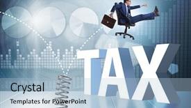  Presentation with burden - Presentation consisting of tax burden - businessman jumping from spring background and a light blue colored foreground