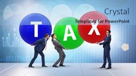  Presentation with burden - PPT theme having tax-burden-concept-with-businessmen background and a light blue colored foreground