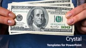  Presentation with female - Cool new presentation theme with tax changes - dollars in female hands close-up backdrop and a navy blue colored foreground