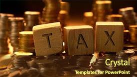  Presentation with property tax - Amazing slide set having tax concept with wooden block backdrop and a tawny brown colored foreground