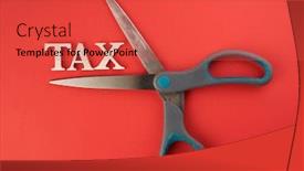  Presentation with tax - Cool new PPT layouts with tax-cuts-symbolized-by-scissors backdrop and a red colored foreground