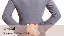  Presentation with tax evasion - Slides enhanced with tax evasion - businesswoman hiding a piggy bank background and a soft green colored foreground