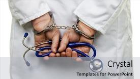  Presentation with doctor and brain - PPT theme consisting of tax evasion - doctor with stethoscope and handcuffs background and a light gray colored foreground
