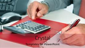  Presentation with business calculator - Amazing slide deck having tax form - hands of accountant business man backdrop and a red colored foreground