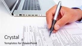  Presentation with accounting - Slides consisting of tax form - writing businessman finance and accounting background and a sky blue colored foreground