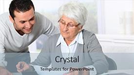  Presentation with elderly care helping hands - Beautiful PPT theme featuring tax form - young man helping elderly woman backdrop and a light blue colored foreground
