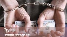  Presentation with banknotes - PPT theme enhanced with tax fraud - man in handcuffs holding dollar background and a coral colored foreground