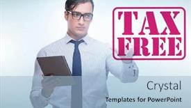  Presentation with tax - PPT theme having tax-free-shopping-concept background and a light blue colored foreground