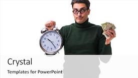  Presentation with clock - Presentation featuring tax graduation - nerd young man with clock background and a white colored foreground