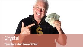  Presentation with cash - PPT theme featuring tax heaven - man with money smiling background and a coral colored foreground