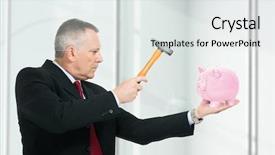  Presentation with piggy bank - Amazing presentation theme having tax management - mature man breaking a piggy backdrop and a sky blue colored foreground