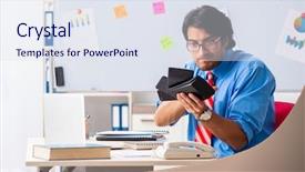  Presentation with financial - Slide set enhanced with tax management - young male financial manager working background and a sky blue colored foreground