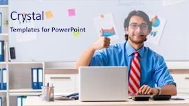  Presentation with corporate financial analysis - Presentation theme with tax management - young male financial manager working background and a  colored foreground