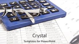  Presentation with finance teplates - Colorful slide set enhanced with tax planning - glasses and calculator on paper backdrop and a sky blue colored foreground