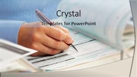  Presentation with writing-pen - Audience pleasing presentation design consisting of tax record - hand with a pen writing backdrop and a light blue colored foreground