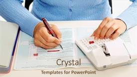  Presentation with helping others two hands woman - Presentation theme having tax record - hands of accountant business woman background and a lemonade colored foreground