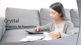  Presentation with record - Beautiful PPT theme featuring tax record - housewife calculating the expense backdrop and a light gray colored foreground