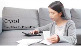  Presentation with record - Colorful slides enhanced with tax record - housewife counting the expense backdrop and a  colored foreground