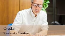  Presentation with record - Presentation design with tax record - mature businessman at work background and a  colored foreground