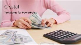 Presentation with expenditure - Presentation theme enhanced with tax record - woman counting the money background and a lemonade colored foreground