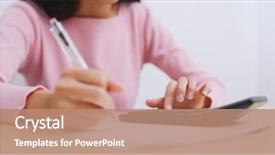  Presentation with calculator - Presentation theme having tax record - woman using calculator and writing background and a coral colored foreground