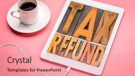 Presentation with tax abstract - Beautiful presentation design featuring tax refund - word abstract backdrop and a coral colored foreground